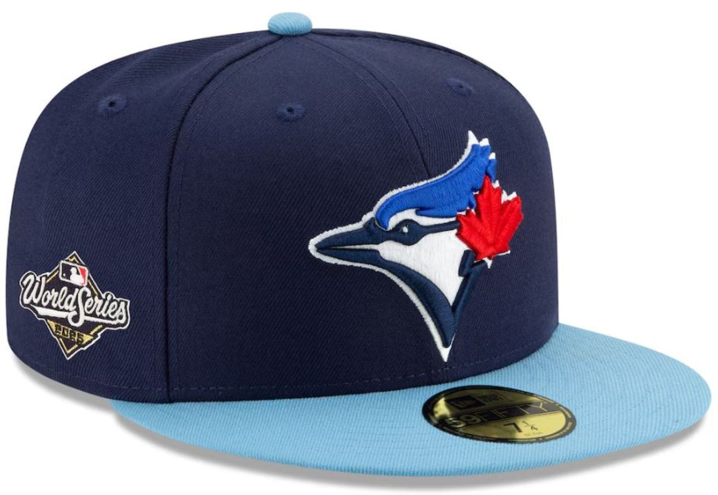 New Era 59FIFTY MLB Toronto Blue Jays Heat-Applied Twill World Series 2025 Sidepatch Two-Toned Fitted Hat - Navy/Powder Blue
