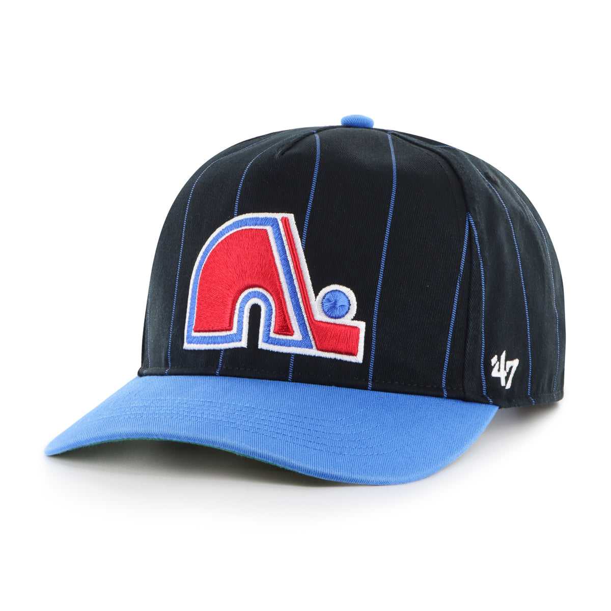 '47 NHL Quebec Nordiques Pinstripe Hitch Snapback Hat - Black/Blue