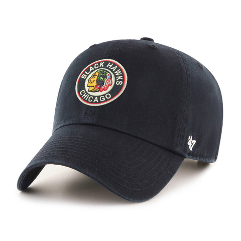 Chicago Blackhawks Vintage '47 NHL Black Clean Up Adjustable Cap
