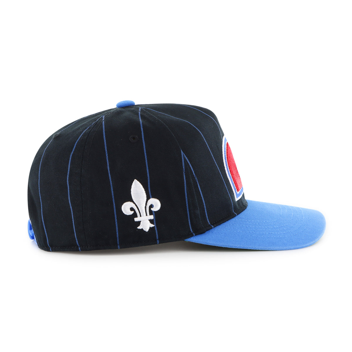 '47 NHL Quebec Nordiques Pinstripe Hitch Snapback Hat - Black/Blue