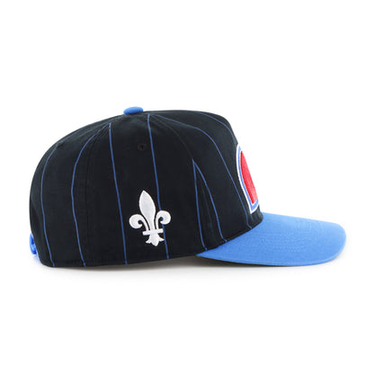 '47 NHL Quebec Nordiques Pinstripe Hitch Snapback Hat - Black/Blue
