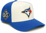 Mitchell & Ness MLB Toronto Blue Jays 2025 World Series Two-Tone Adjustable A-Frame Snapback Hat - Cream/Royal Blue