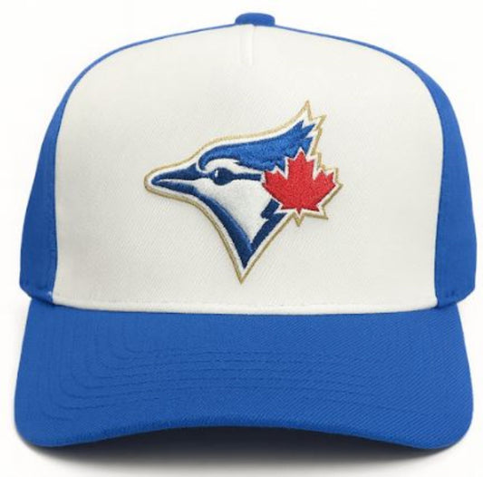 Mitchell & Ness MLB Toronto Blue Jays 2025 World Series Two-Tone Adjustable A-Frame Snapback Hat - Cream/Royal Blue
