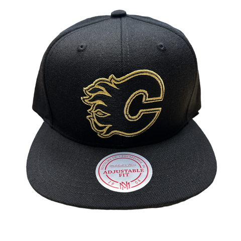 Men's Mitchell & Ness Calgary Flames NHL Snapback Hat - Black/Gold