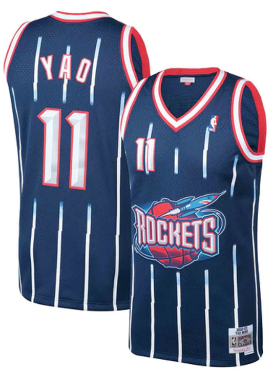 Yao Ming #11 Jersey Houston Rockets Road 2002-03 Hardwood Classics Road Swingman Jersey by Mitchell & Ness - Blue