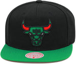 Mitchell & Ness Chicago Bulls Snapback Hat Adjustable Cap - Black/Green/Red