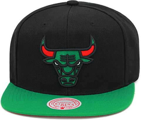 Mitchell & Ness Chicago Bulls Snapback Hat Adjustable Cap - Black/Green/Red