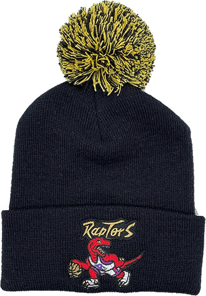 Toronto Raptors Mitchell & Ness Hardwood Classics Dribble Cuffed Pom Knit Black Hat