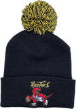 Toronto Raptors Mitchell & Ness Hardwood Classics Dribble Cuffed Pom Knit Black Hat