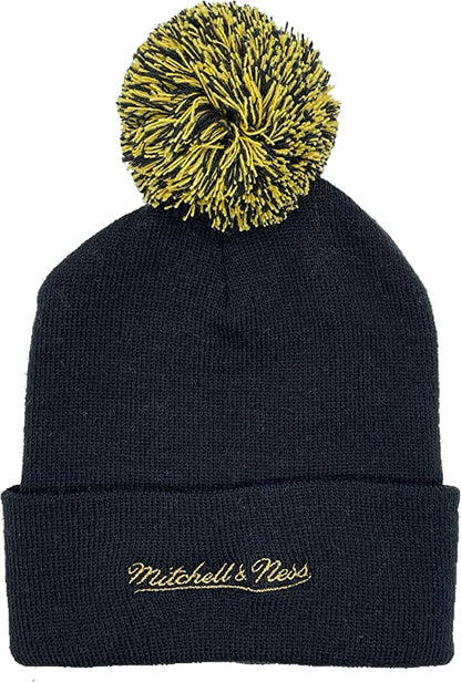 Toronto Raptors Mitchell & Ness Hardwood Classics Dribble Cuffed Pom Knit Black Hat