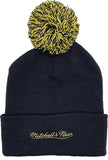 Toronto Raptors Mitchell & Ness Hardwood Classics Dribble Cuffed Pom Knit Black Hat