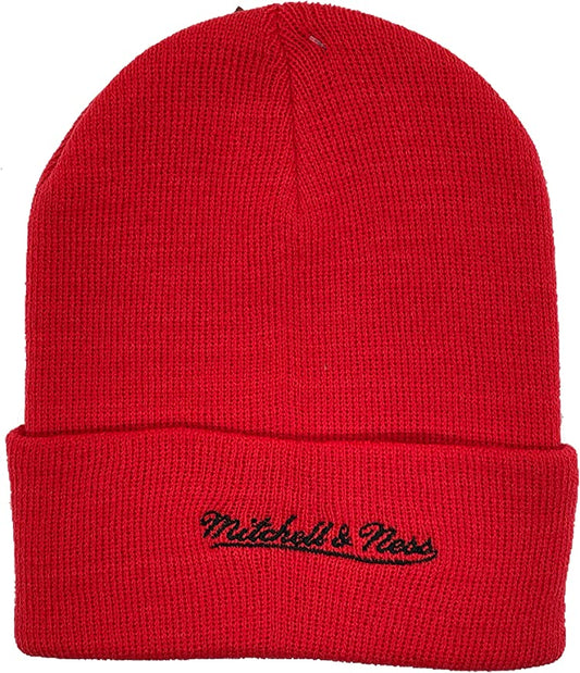 Toronto Raptors Mitchell & Ness Primary Logo Cuffed Knit Red Hat - Red