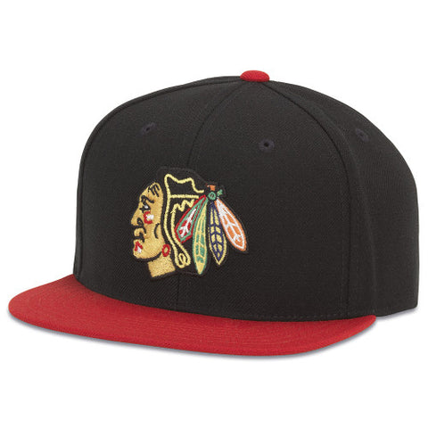 American Needle Wool Replica 400s Chicago Blackhawks Black/Red Flat Brim Hat