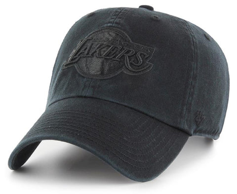 LA Lakers NBA ’47 Brand Adjustable Unstructured Clean Up Black on Black Hat