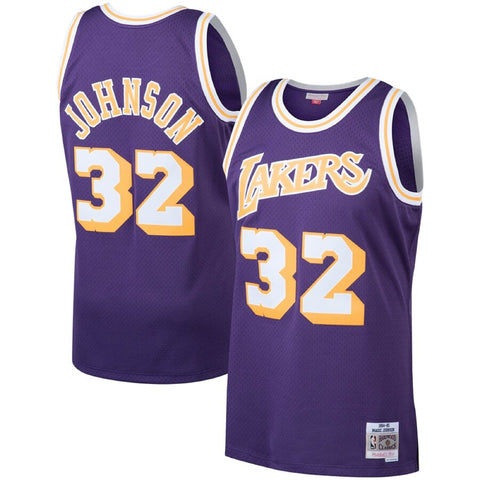 Men's Mitchell & Ness NBA Magic Johnson Los Angeles Lakers 1984/85 Hardwood Classics Swingman Jersey - Purple