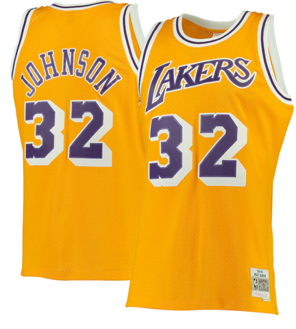 Men's Mitchell & Ness NBA Magic Johnson Los Angeles Lakers 1984/85 Hardwood Classics Swingman Jersey - Gold