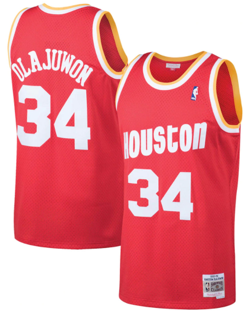 Men's Mitchell Ness Hakeem Olajuwon Red Houston Rockets 1993-94 Hardwood Classics Swingman Throwback Jersey