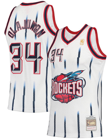 Men's Mitchell & Ness Hakeem Olajuwon White Houston Rockets 1996-97 Hardwood Classics Swingman Jersey