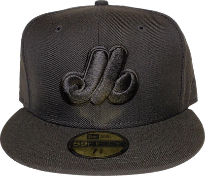 New Era Montreal Expos Black on Black MLB Baseball 59FIFTY Fitted Hat - Black & Black Logo