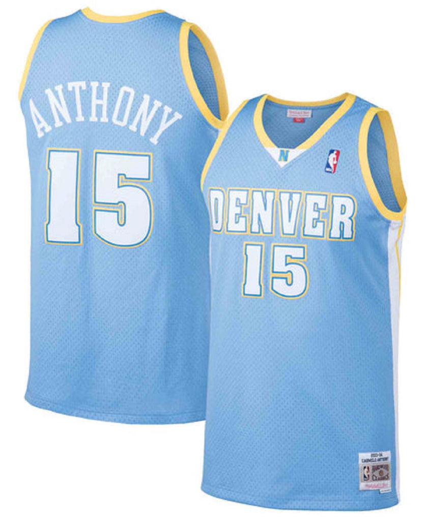 Men s Mitchell Ness Carmelo Anthony Denver Nuggets Baby Blue 2003 04 Hardwood Classics Swingman Jersey