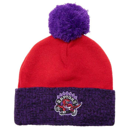 Toronto Raptors Mitchell & Ness Hardwood Classics Two-Tone Cuffed Pom Knit Hat