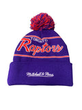 Toronto Raptors Mitchell & Ness Hardwood Classics Dino Logo Script Pom Knit Purple Hat