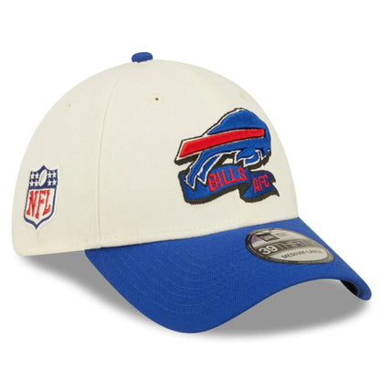 Buffalo Bills 2022 Sideline New Era 39THIRTY Stretch Fit Hat- Cream / Royal