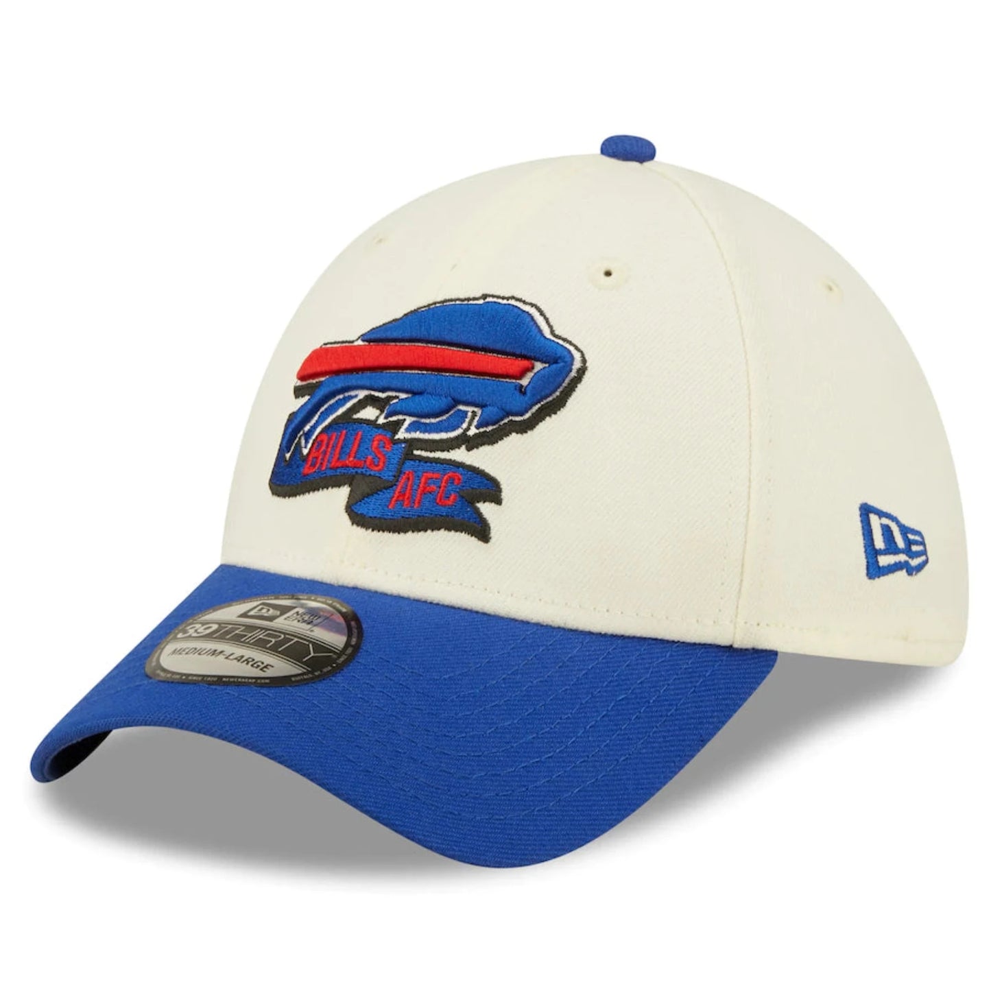 Buffalo Bills 2022 Sideline New Era 39THIRTY Stretch Fit Hat- Cream / Royal